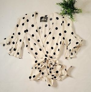 Reformation polka dot Wrap top bell sleeve sz XS